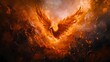 © MakeitEasy - Phoenix rising from fiery ashes mythical scene digital art dramatic environment close-up symbol of rebirth