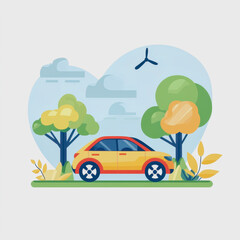 Zero emissions flat icon car parked in park surrounded by trees and grass showcasing eco friendly transport