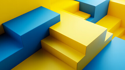Fototapete - 
3d rendering of Yellow and blue abstract geometric background. Scene for advertising, technology, showcase, banner, game, sport, cosmetic, business, metaverse. Sci-Fi Illustration. Product display