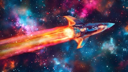 Poster - Rocket launching into space cosmic environment digital artwork stellar viewpoint sci-fi concept