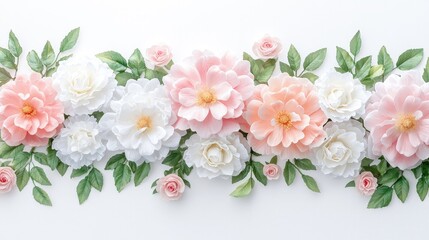 Canvas Print - Peach, white roses and peonies floral arrangement on white background.