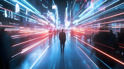Poster - Dynamic light trails capture urban movement tokyo night photography cityscape perspective motion energy