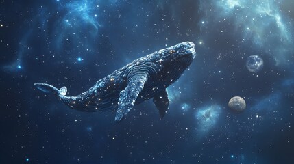 Poster - whale swimming through cosmic space galaxy digital art universe aerial view nature and imagination