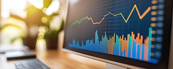 Poster - Capital cost concept. A modern monitor displays financial data and analytics for business growth.