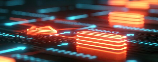 Poster - Capital cost concept. Abstract digital background with glowing neon circuits and data processing elements.