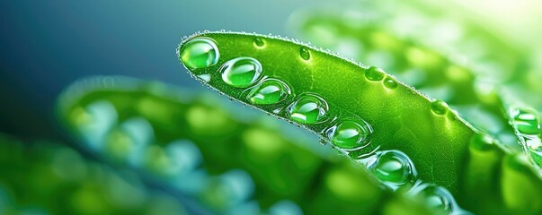 Poster - Macro natural idea. Close-up of fresh green leaves with water droplets, showcasing nature's beauty.