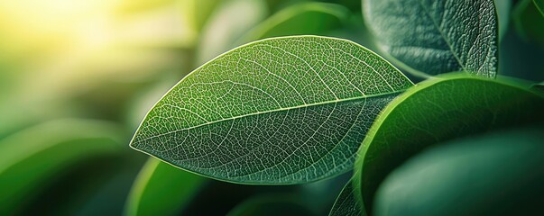 Poster - Macro natural idea. Close-up of vibrant green leaves showcasing intricate details and natural beauty.