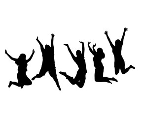 silhouettes of jumping people