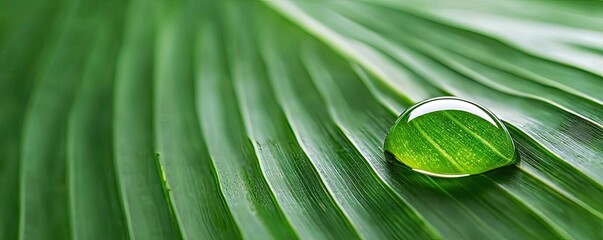 Poster - Macro natural idea. A close-up of a green leaf with a water droplet reflecting nature's beauty.