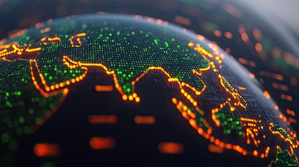 Poster - Net zero sustainability idea. Close-up of a globe displaying intricate digital data and network connections.