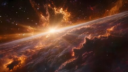 Poster - celestial explosion of colors outer space digital art cosmic environment wide-angle view stellar bea