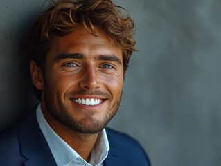 Confident businessman with a suit and a smile in a studio background, He looking at the camera