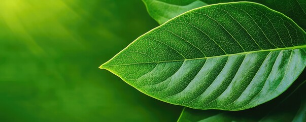 Poster - Macro natural idea. Close-up of vibrant green leaves showcasing their texture and natural beauty.