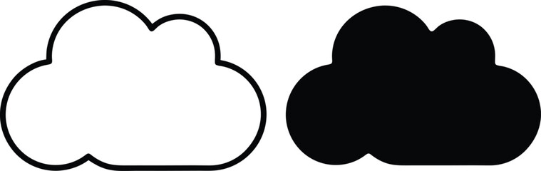 Poster - Cloud Icons White Outline, Black Filled, Simple Design, Weather Symbols, Digital Cloud, Network Stor