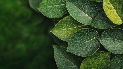 Poster - Micro foliage idea. Lush green leaves showcasing vibrant textures and natural patterns in a serene environment.