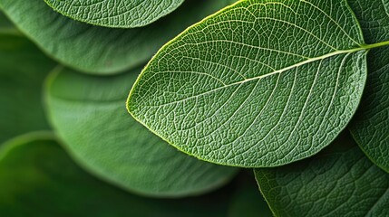 Poster - Micro foliage idea. Close-up view of vibrant green leaves showcasing intricate texture and natural beauty.