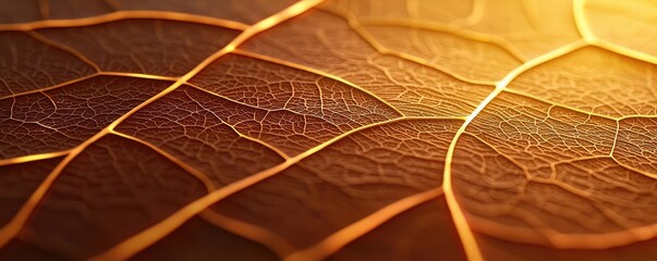 Poster - Micro foliage idea. Close-up of a textured leaf surface illuminated by warm sunlight.