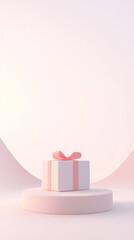 Leinwandbilder - gift box with pink ribbon minimalist platform against white background, featuring soft edges and gradient shadows