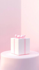 Poster - gift box with soft edges and gradient shadows on minimalist platform, creating clean aesthetic