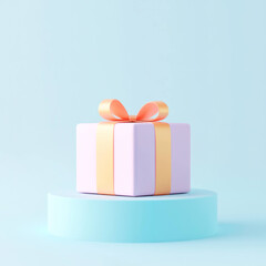 Poster - gift box with pastel color scheme sits on platform against soft blue background, exuding clean and minimalist aesthetic