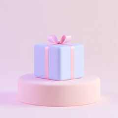 Leinwandbilder - gift box with pink ribbon sits on pastel platform against soft background, creating serene and minimalist aesthetic