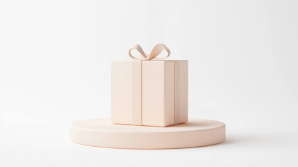 Leinwandbilder - minimalist gift box with soft bow on round platform, showcasing clean aesthetic. Perfect for celebrations