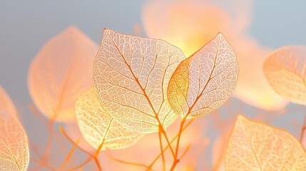 Poster - Micro foliage idea. Delicate leaves illuminated softly, creating a serene and enchanting atmosphere.