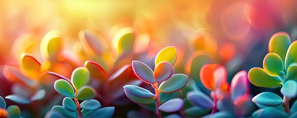Aufkleber - Micro foliage idea. Vibrant leaves glowing in colorful sunlight, showcasing nature's beauty and diversity.