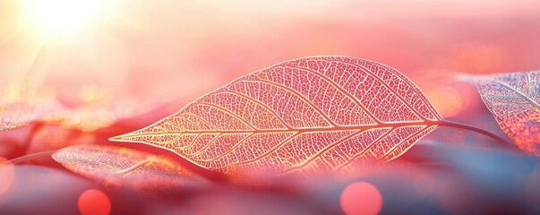 Poster - Micro foliage idea. A close-up of a leaf with vibrant colors, showcasing nature's beauty in soft lighting.