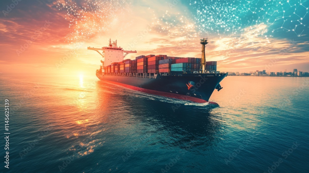 Distribution Ship AI Cargo ship technology. Global Logistics international delivery ...