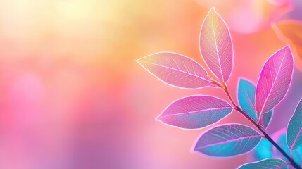 Aufkleber - Micro foliage idea. Colorful and vibrant leaves with a dreamy, soft background of pastel shades.