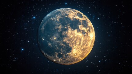 Wall Mural - A full moon illuminates the night sky, its surface details visible, representing astrology, lunar cycles, and the cosmos.