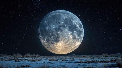 Wall Mural - A full moon illuminates the night sky, its surface details visible, representing astrology, lunar cycles, and the cosmos.