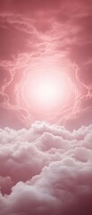 Wall Mural - a pink sky with clouds and a sun in the middle