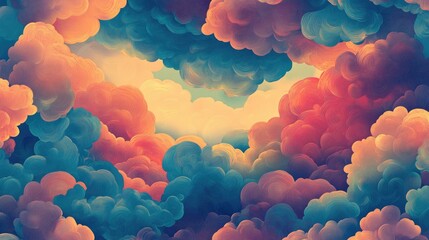 Poster - Vibrant abstract cloudscape pattern in pastel colors ideal for backgrounds or graphic design projects