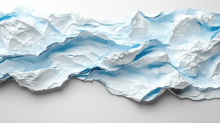 Poster - Textured crumpled paper with blue highlights on a smooth white background creating a dynamic abstract design for creative projects.