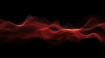 Poster - abstract red wave particles background with dynamic flowing shapes on a black backdrop for technolog