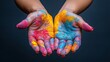 © Emile - A person showing hands covered in colorful paint, showcasing creativity and artistic expression. The image represents abstract art, vibrant design, and the playful nature of artistic creation.