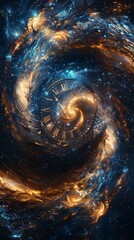 Poster - cosmic vortex with intricate clock design swirling through a galaxy