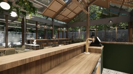 Wall Mural - Empty Tables and Chairs in Restaurant cafe.3d rendering interior.