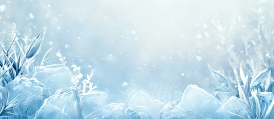 Poster - serene light blue winter landscape with ice formations and delicate frost for seasonal design or bac