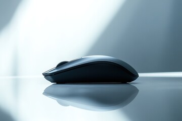Poster - sleek wireless mouse resting on white reflective surface