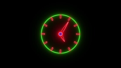 Poster - Glowing watch. Glowing Neon Clock Animation Icon with Watch, Wall Clock Dial, and Timer Circle