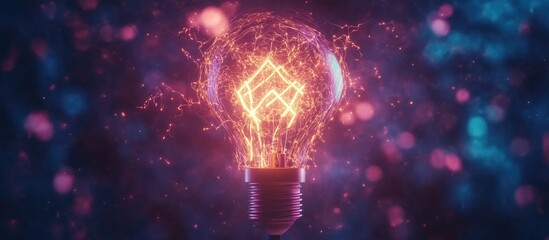 Poster - illuminated light bulb with energy sparks and glowing connections symbolizing innovation creativity 
