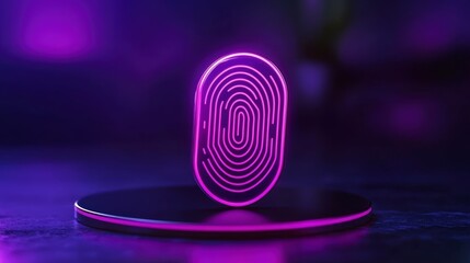 Poster - A neon pink fingerprint glows on a dark, reflective surface. This symbolizes digital security, biometric authentication, and data protection in the tech world.