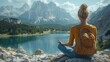 © Emile - A woman relaxes and meditates on a rock by a lake, embracing zen, spiritual wellness, and healing, connecting with nature and a holistic mindset.