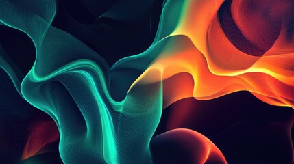Poster - vibrant abstract background of fluid shapes with green and orange hues creating a smoky light effect