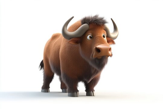 3D illustration of a buffalo, isolated on a white background