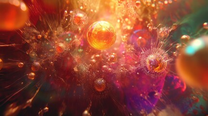 Poster - abstract colorful cosmic illustration featuring glowing orbs and vibrant particles in a dynamic and 