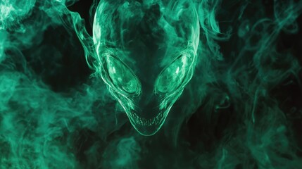 Poster - green alien smoke design with abstract patterns on a dark background creating a mysterious and intri